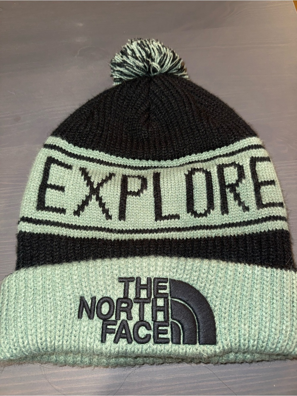 The North Face Mint & Black 'Explore' Pom Beanie